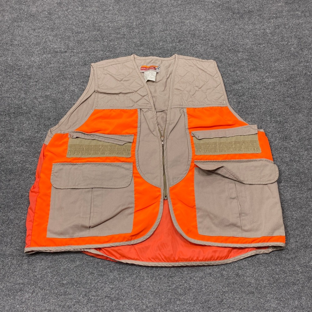 Winchester Vest Mens 2XL Tan Orange Quilted Shoulder Shell Loops Hunting Field